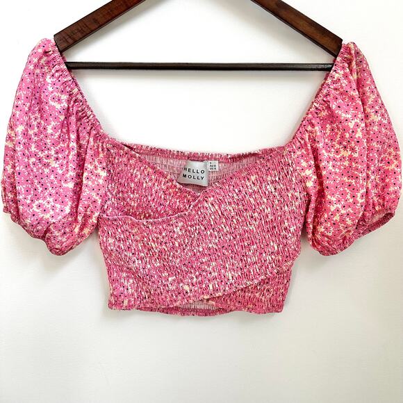 Hello Molly Pink Smocked Crop Cottage Festival Prairie Top Size 4 / Small - Picture 2 of 7